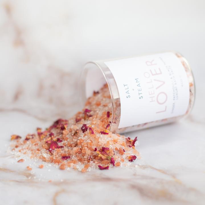 Hello Lover Bath Salts from Salt + Steam pouring out of the jar